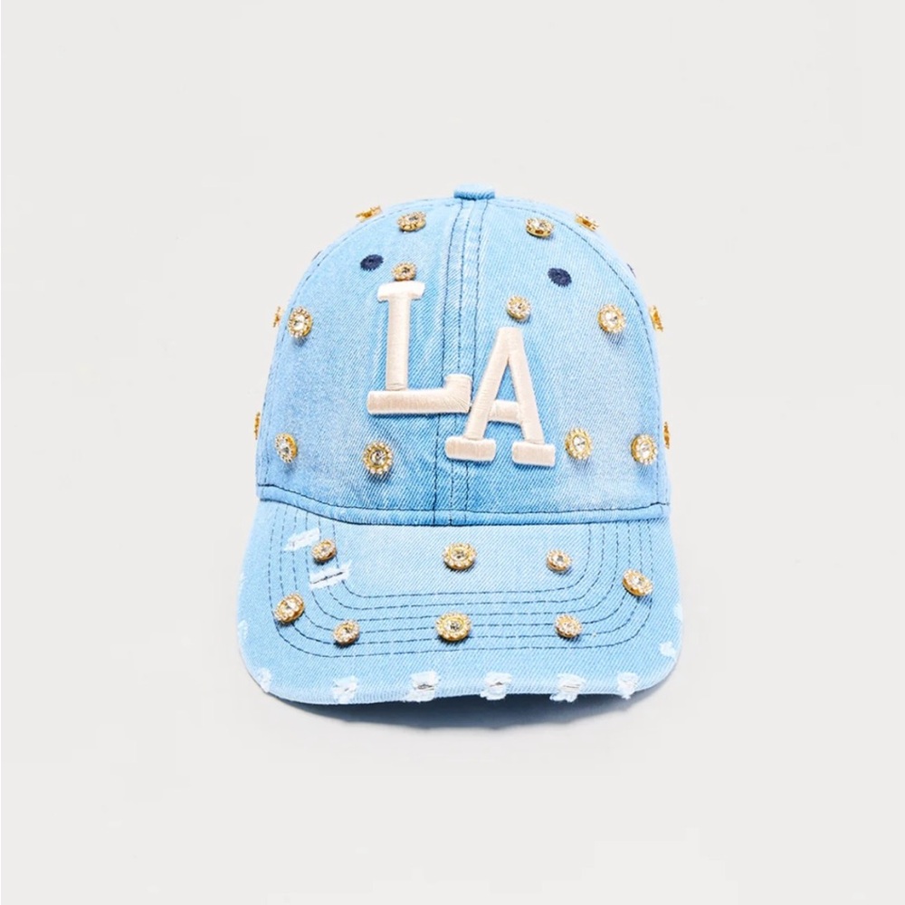 Blue & Gold Embellished LA Denim Cap